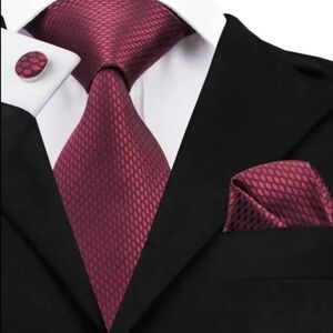 Elegant Mens Tie Set Silk Solid Paisl      Burgundy and Cummerbund Set